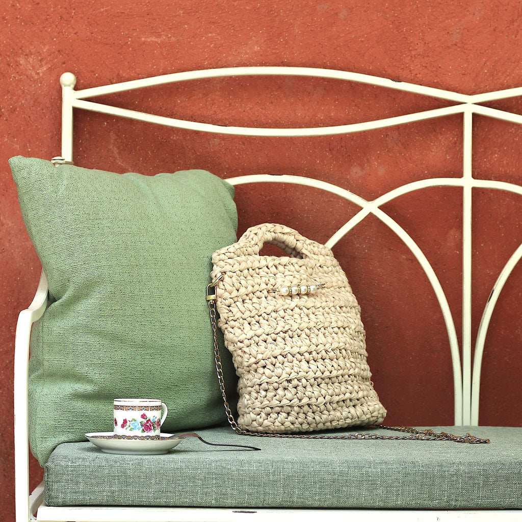 Sac bandoulière au crochet beige