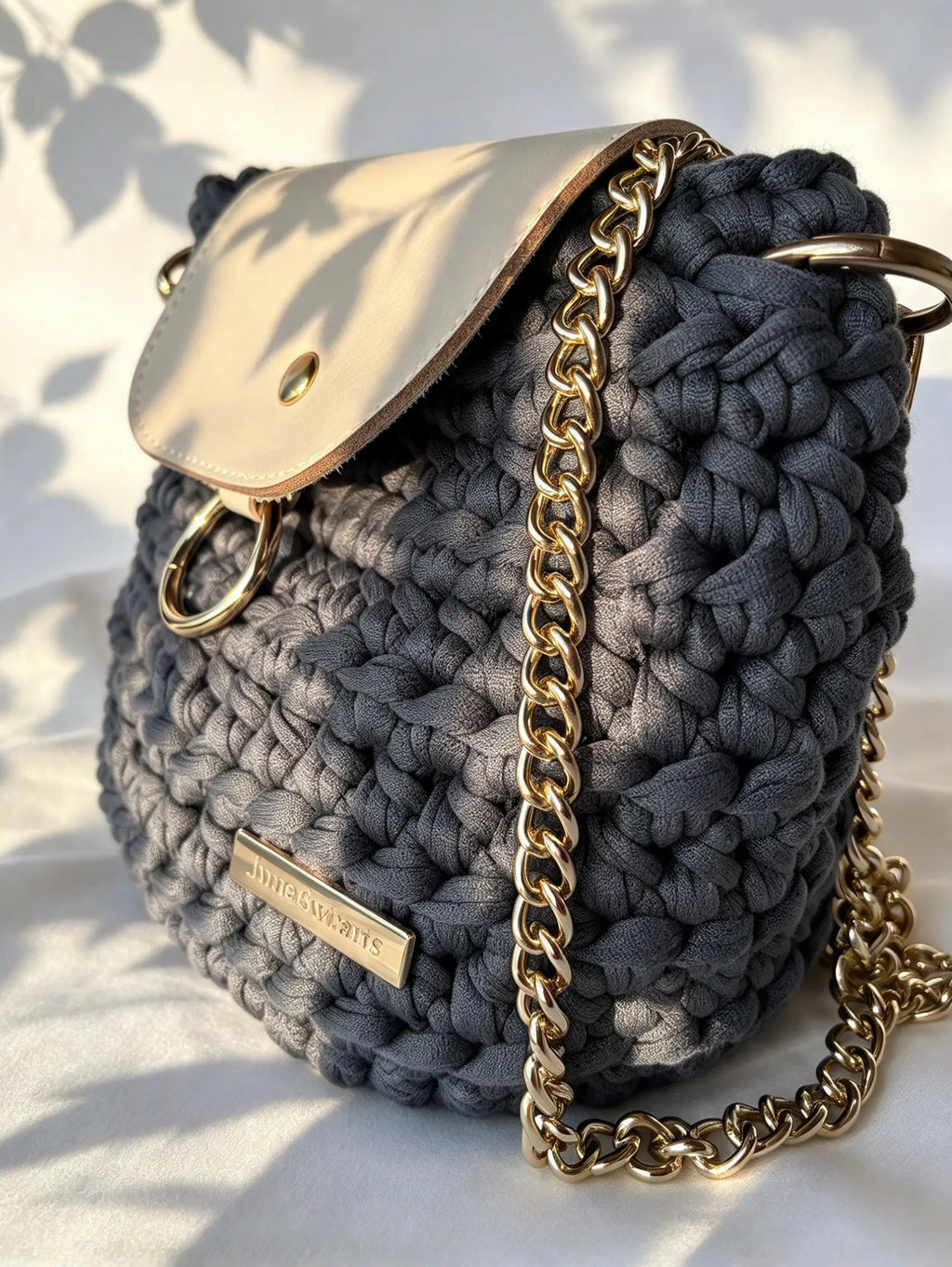 Sac au crochet gris bleuté. Fait main en France