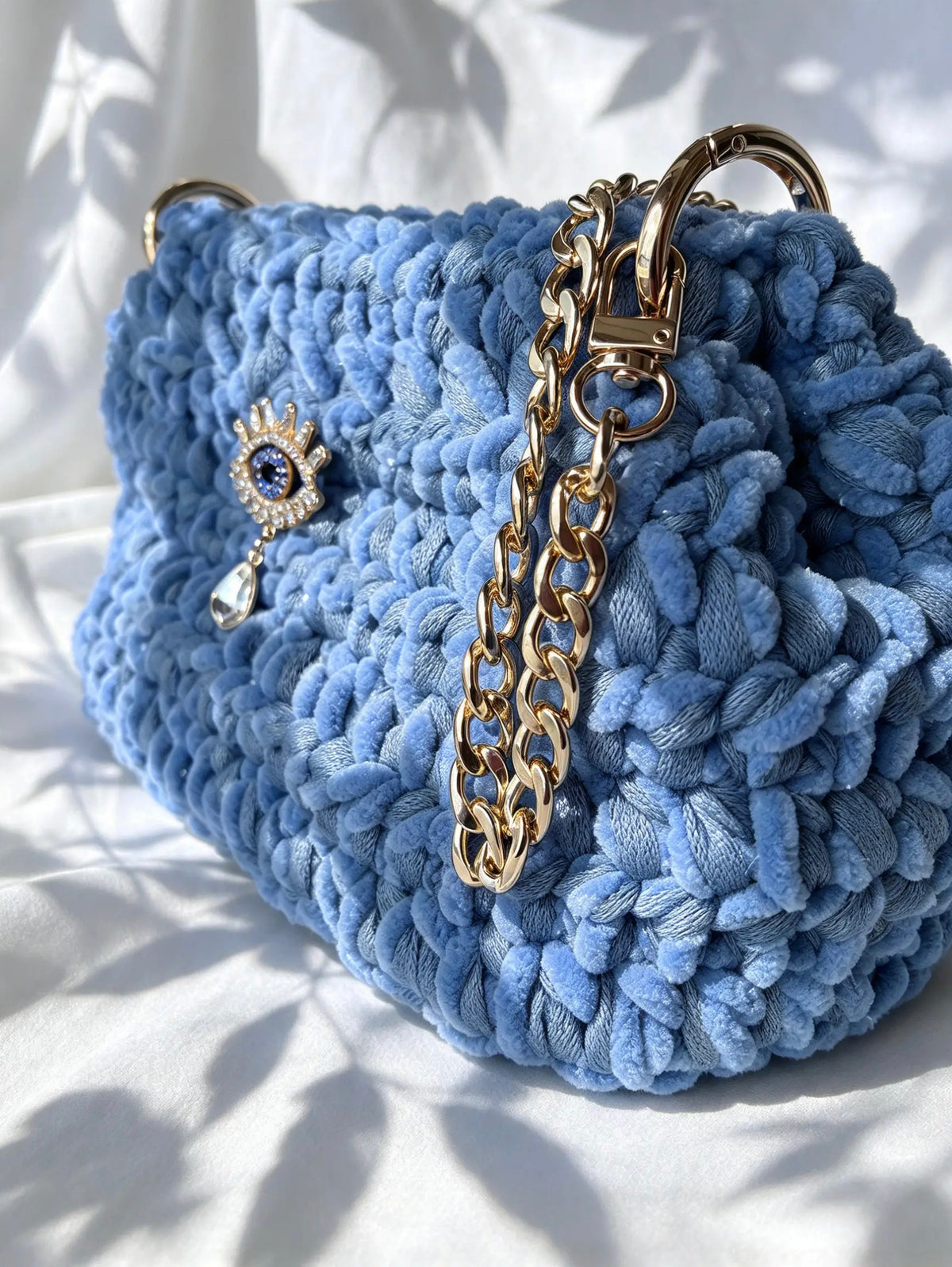 Sac au crochet effet bleu  jean. Fait main en France
