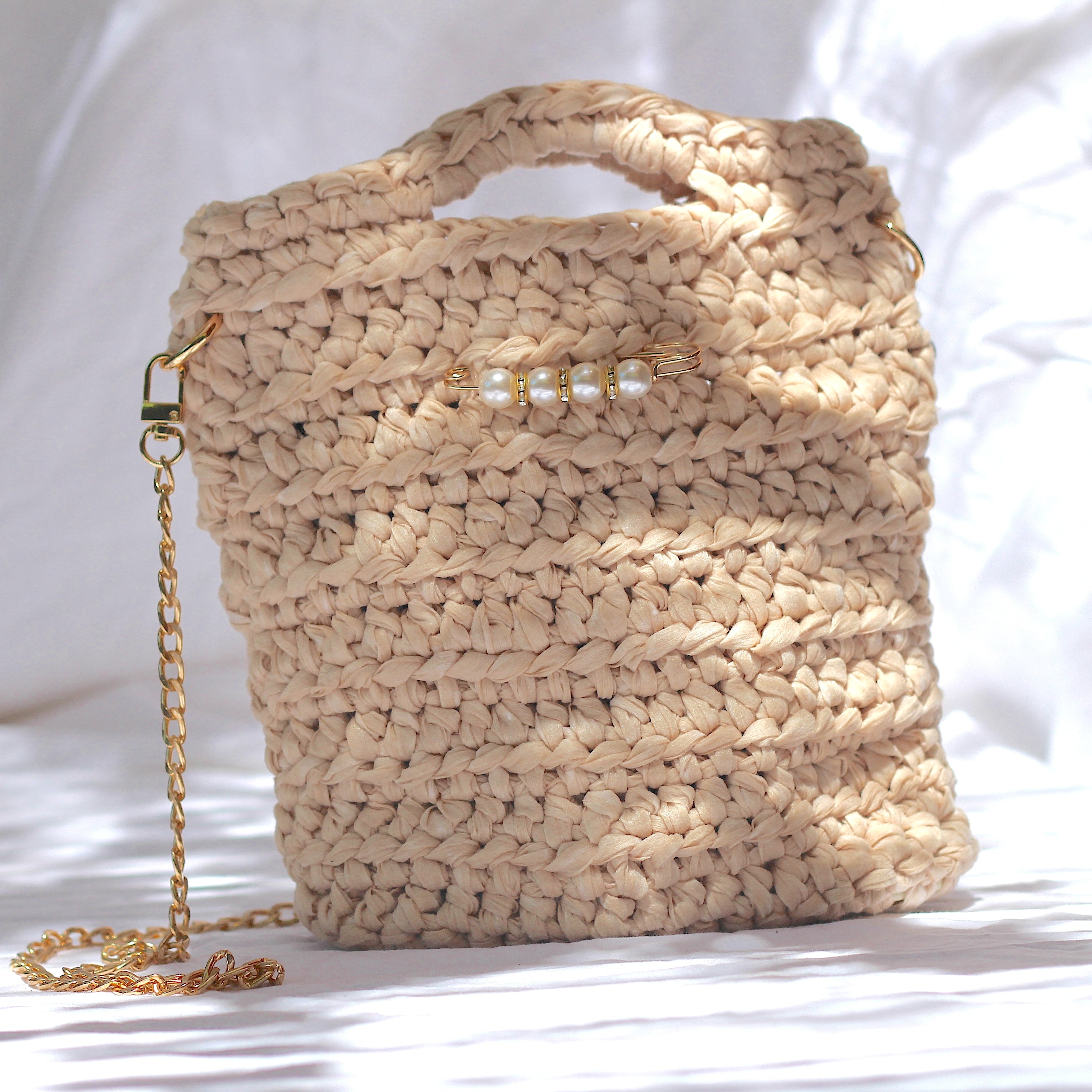 Sac bandoulière au crochet beige