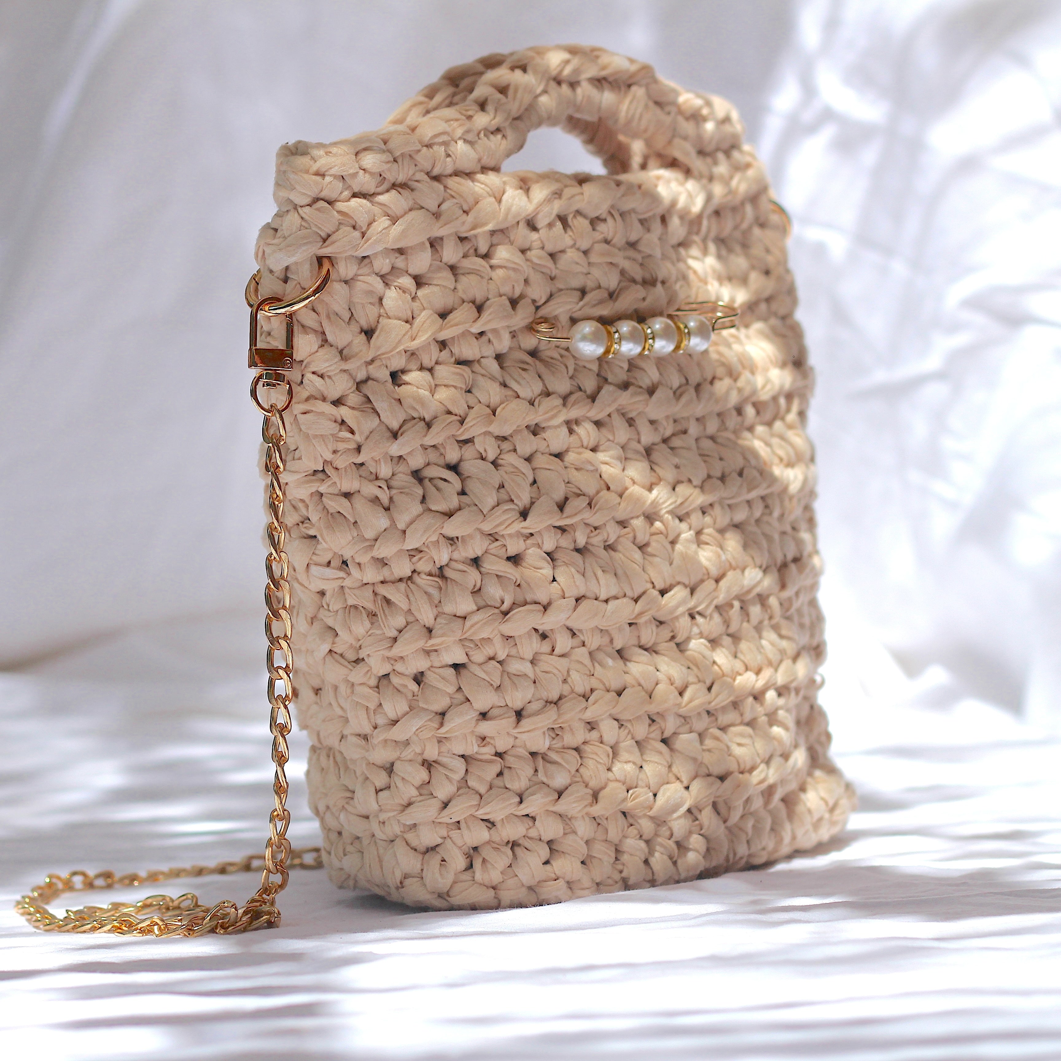 Sac bandoulière au crochet beige